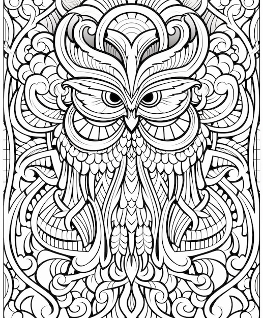 a coloring page with an owl and swirls generative ai