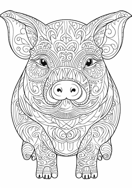 a coloring page with a pig with a floral pattern on it generative ai