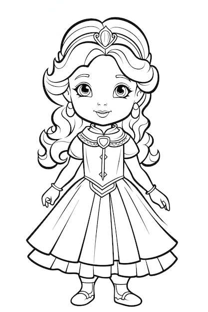 Photo coloring page with princess illustration ai generativexa