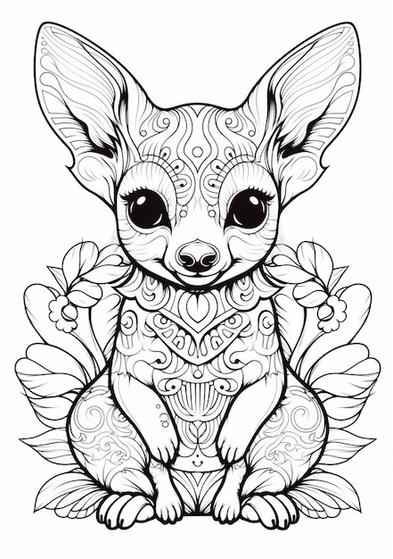 a coloring page with a small chihuahua sitting on the ground generative ai