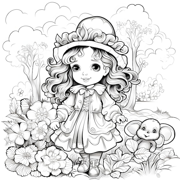 coloring page with spring for children