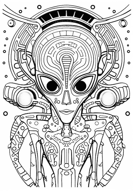 Photo a coloring page with a stylized alien face and a circular pattern generative ai
