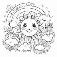 Photo a coloring page with a sun and clouds in the sky generative ai