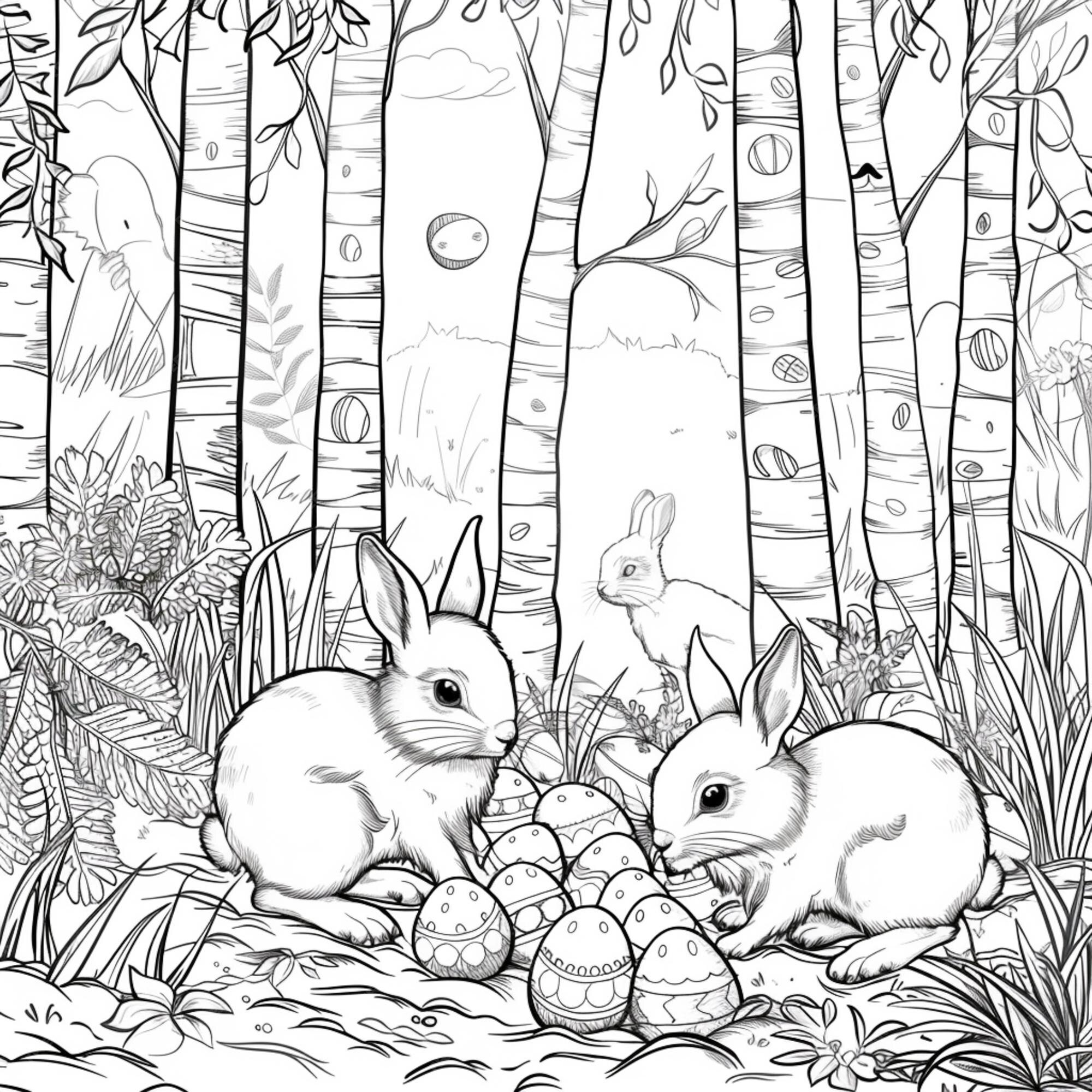 Premium Photo | A coloring page with two rabbits eating an egg in the