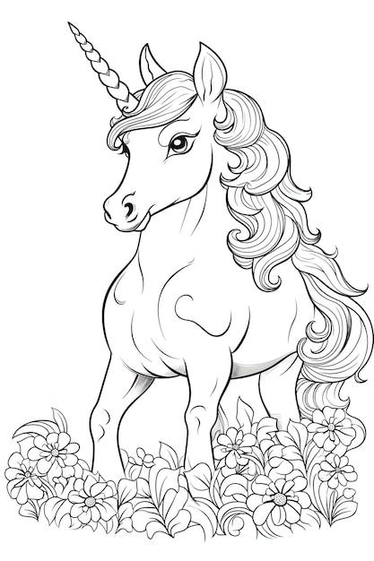 Coloring page with unicorn Illustration AI GenerativexA