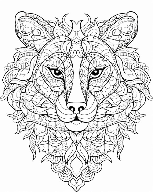 Photo a coloring page with a wolf head and a pattern on it generative ai