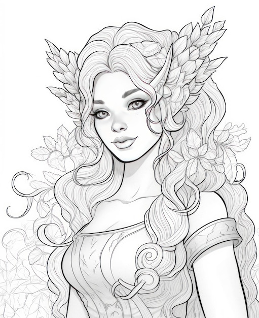 Coloring pages for adult Dreamy Fairy Girl