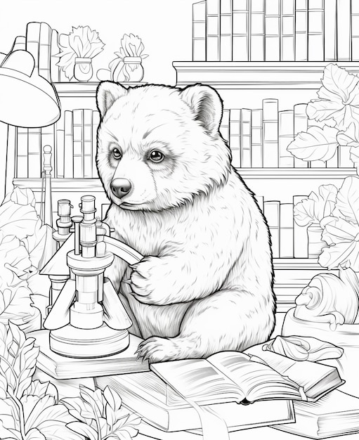 coloring pages for adults of animals and animals in the library generative ai