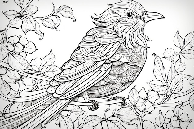 Photo coloring pages for adults bird mandala style geometric thin lines