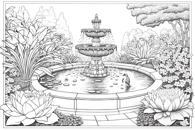 Coloring pages for adults Blooming Fountains