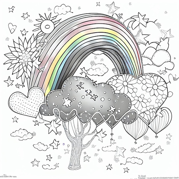 Unicorn in the sky with a rainbow - Unicorns Kids Coloring Pages