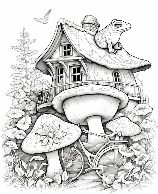 coloring pages for adults cute frog charming fairy cottage mushroom