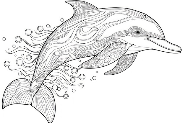 Coloring pages for adults Dolphin mandala style geometric thin lines