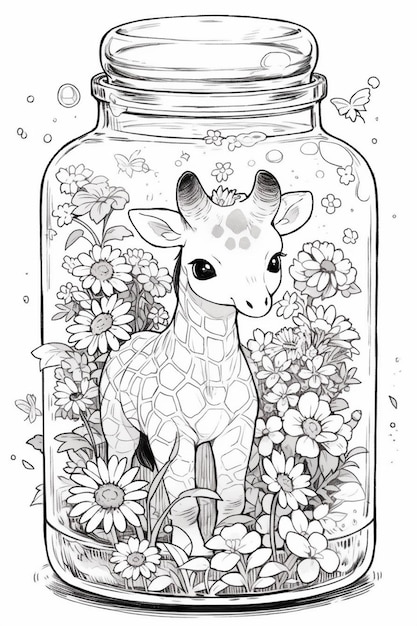 Coloring pages for adults giraffe in a jar coloring pages for adults generative ai