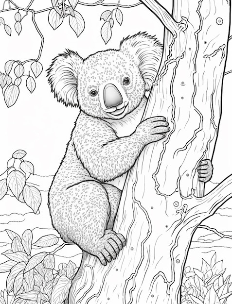 coloring pages for adults koala bear on tree branch generative ai