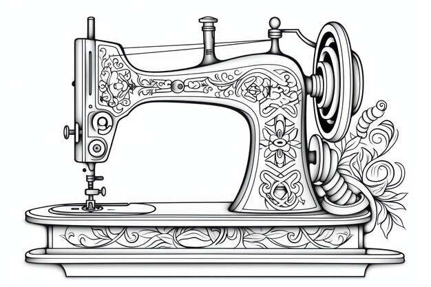 Photo coloring pages for adults sewing machine mandala style geometric thin lines