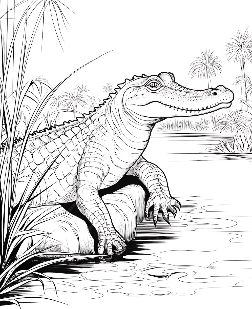 Coloring pages of alligators and crocodiles Premium AIgenerated image