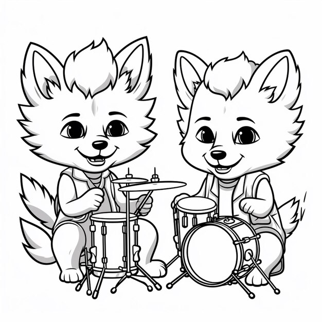 Premium Photo Coloring pages of animals playing drums generative ai