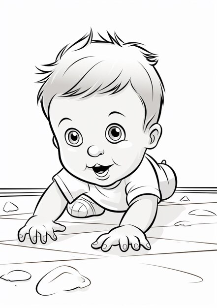 Photo coloring pages baby boy crawling on the floor generative ai