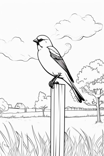 Photo coloring pages of birds on a post generative ai