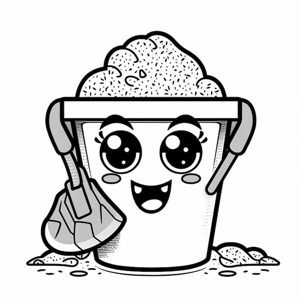 coloring pages of a bucket of ice cream with a shovel. generative ai.