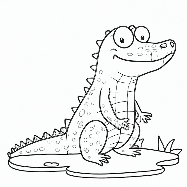 Photo coloring pages of a cartoon alligator with a big smile generative ai