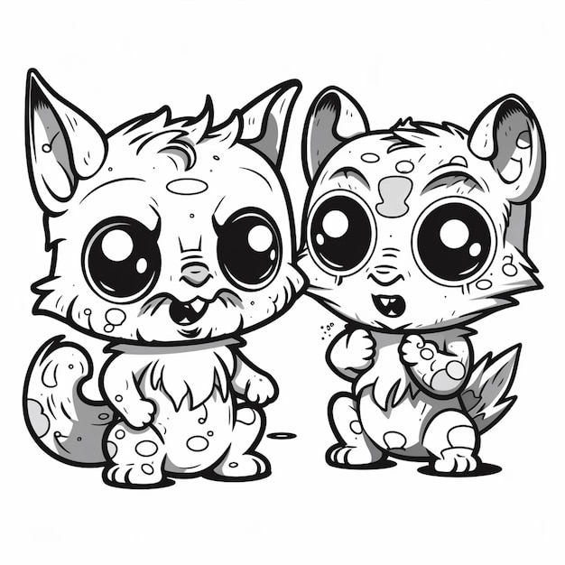 Coloring pages of cartoon animals with big eyes and big eyes generative ai