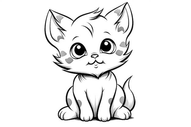 Coloring pages of a cat with big eyes and a collar generative ai