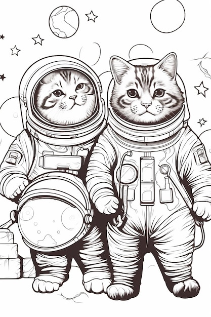 coloring pages of cats in space generative ai