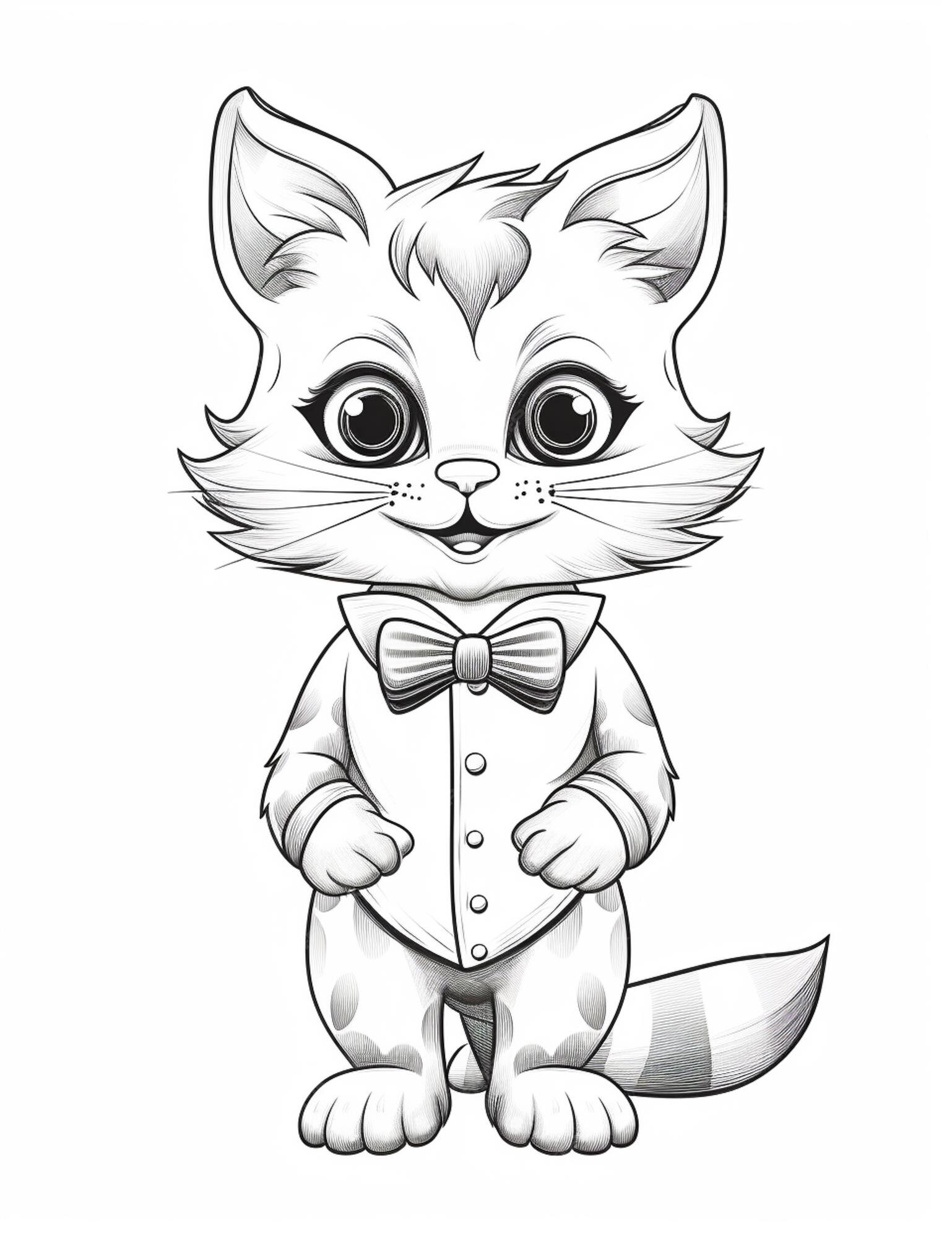 Premium AI Image Coloring pages of cats with bow ties and tuxedo