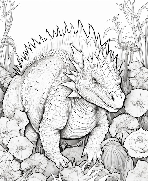Coloring pages of dinosaurs and dinosaurs with a large head generative ai