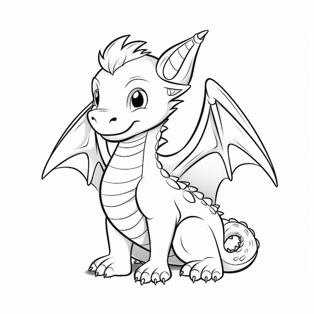 coloring pages of a dragon with wings and a tail generative ai