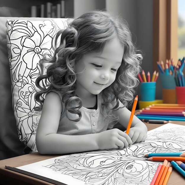 Photo coloring pages drawing coloring book illustration ai generative