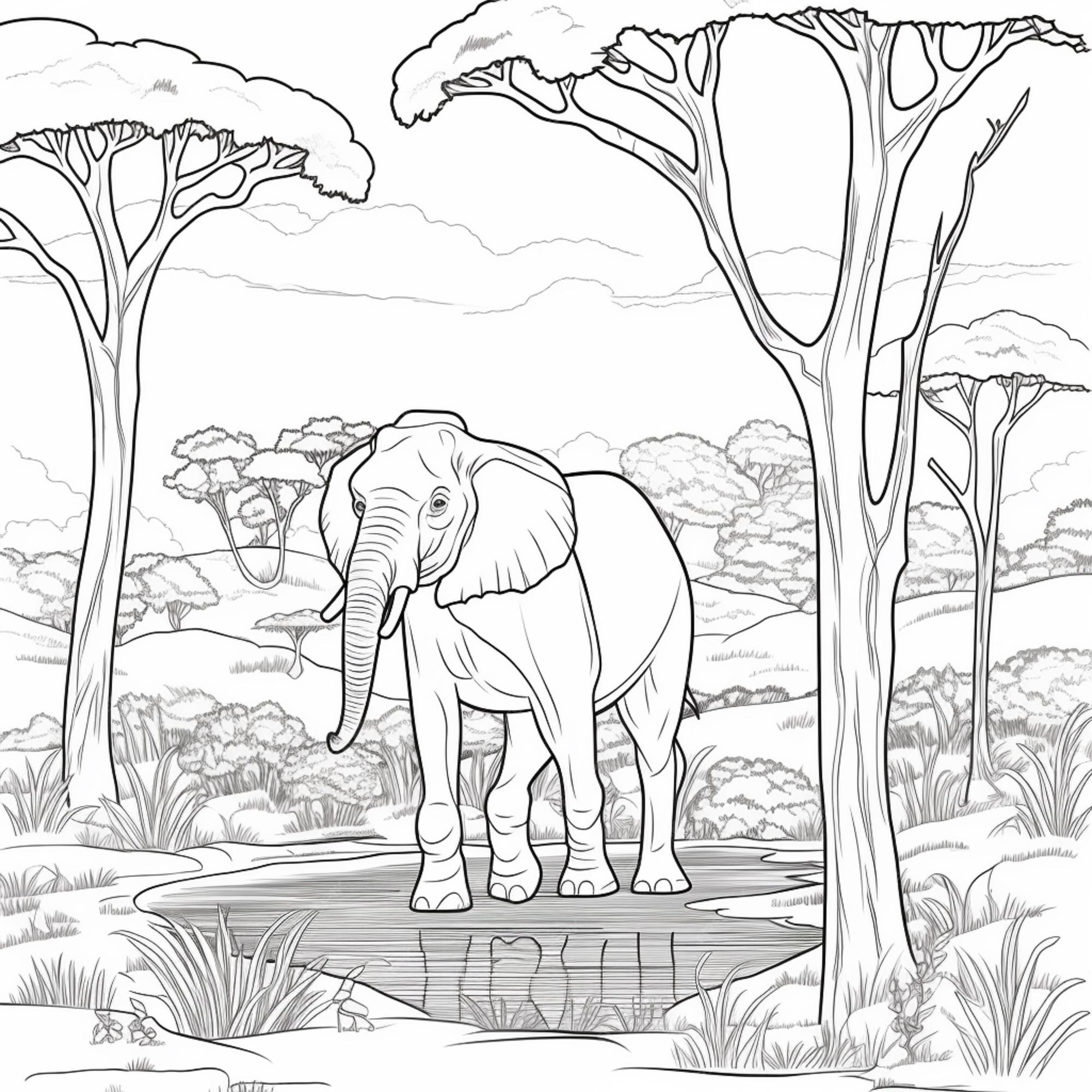 Premium AI Image | coloring pages of elephants in the wild generative ai