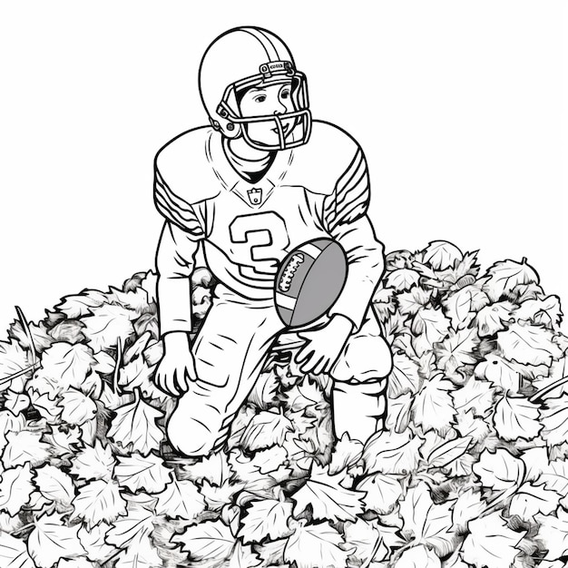 Photo coloring pages of football players playing in the leaves generative ai