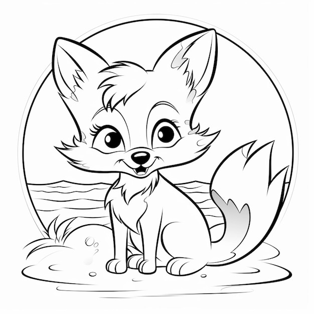 Coloring pages of a fox sitting on the ground generative ai