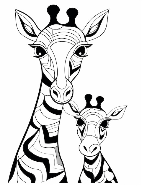 coloring pages of giraffes with their heads together generative ai