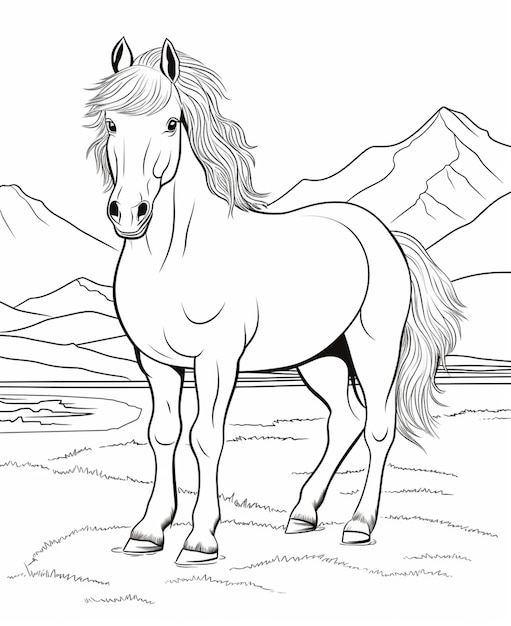 Foto pagine da colorare di cavalli gratuite da stampare pagine da colore di cavalli per bambini generative ai