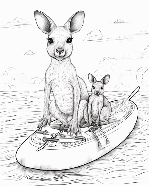 coloring pages kangaroos in a boat generative ai