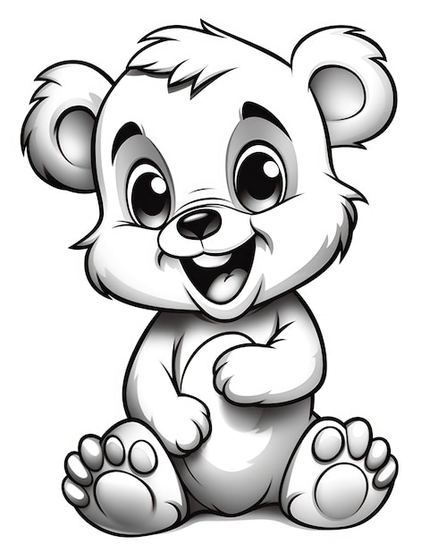 Coloring pages for kids baby bear cartoon style