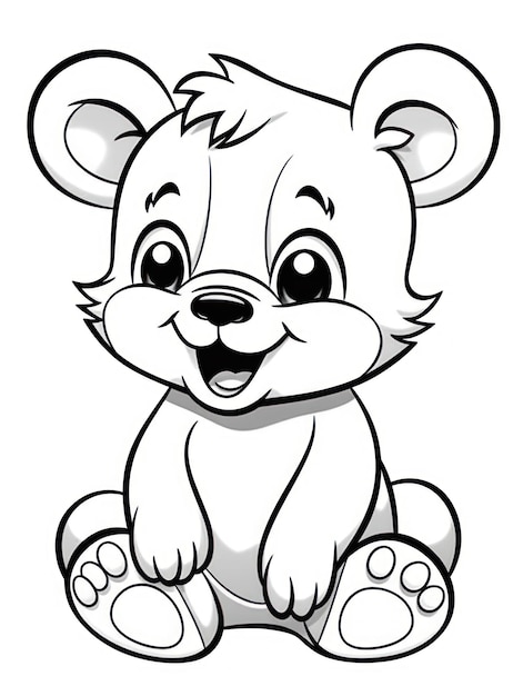 Coloring pages for kids baby bear cartoon style