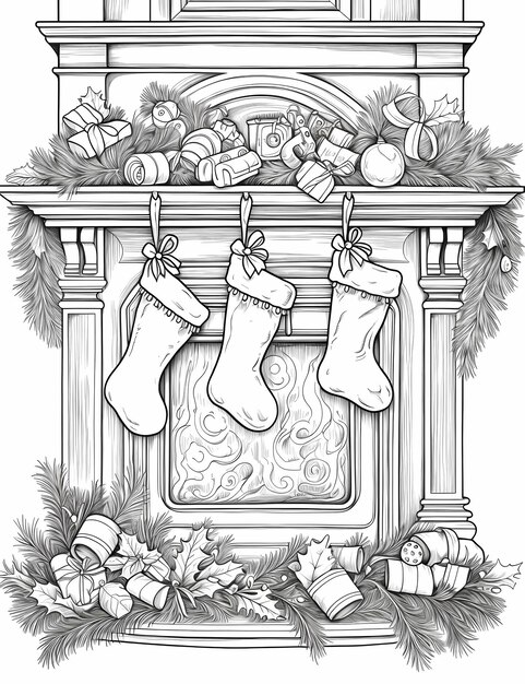 coloring pages for kids christmas stockings thick lines low detail black and white