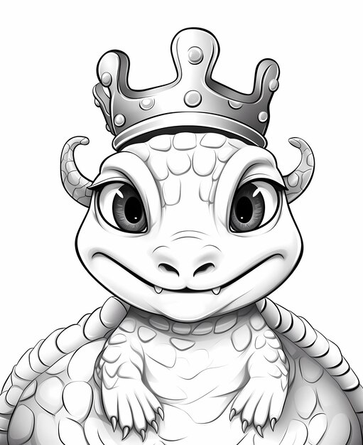 Foto pagine da colorare per bambini piccolo serpente carino con corona in stile cartone animato in bianco e nero