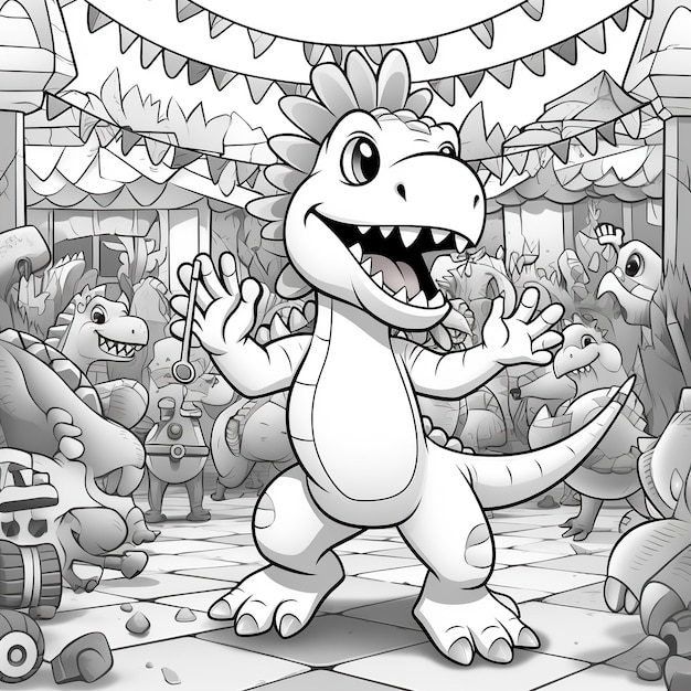 coloring pages for kids cute dinosaur dancing cart