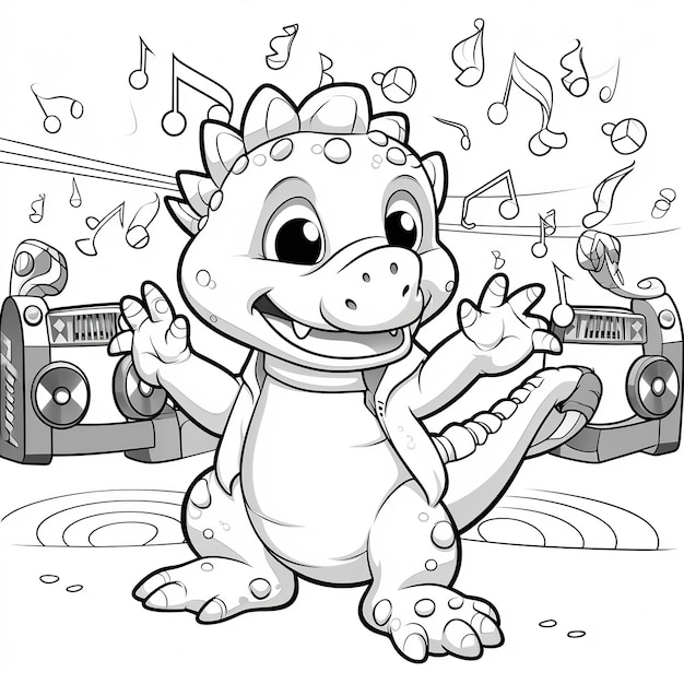 coloring pages for kids cute dinosaur dancing cart