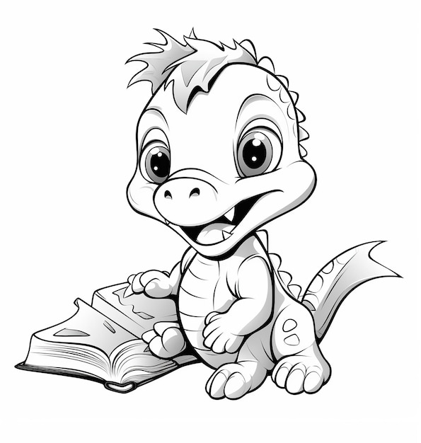 coloring pages for kids cute dinosaur reading book