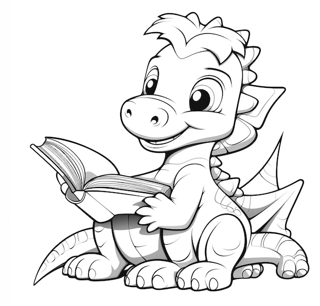 coloring pages for kids cute dinosaur reading book