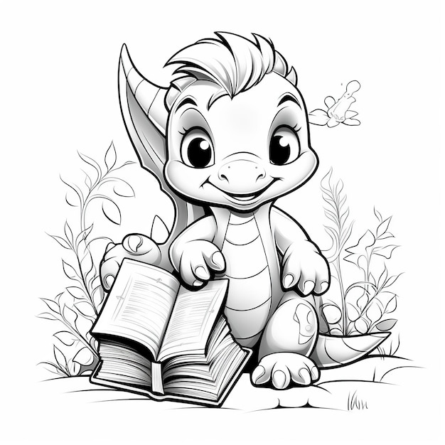 coloring pages for kids cute dinosaur reading book