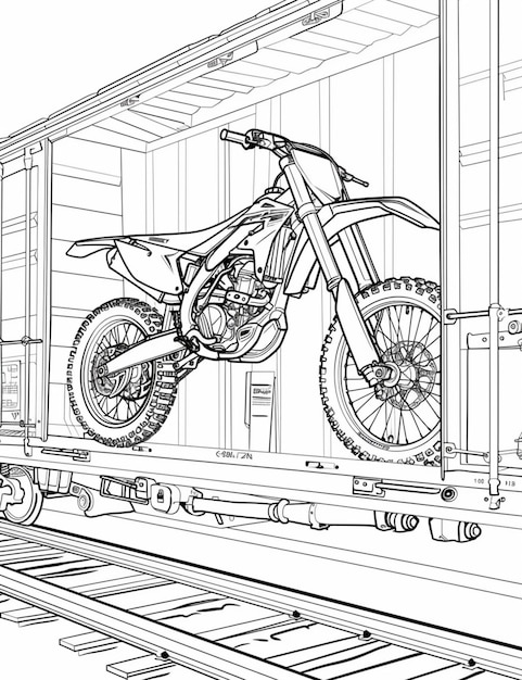Photo coloring pages for kids dirt bike on train tracks generative ai