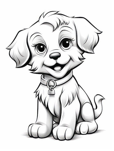 Photo coloring pages for kids happy baby dog cartoon style